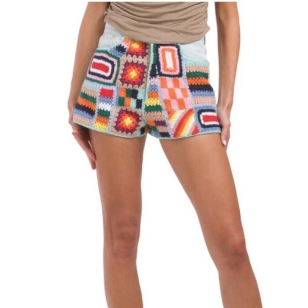 NWT FARM Rio Mixed Crochet Denim Jean Shorts - sz 25